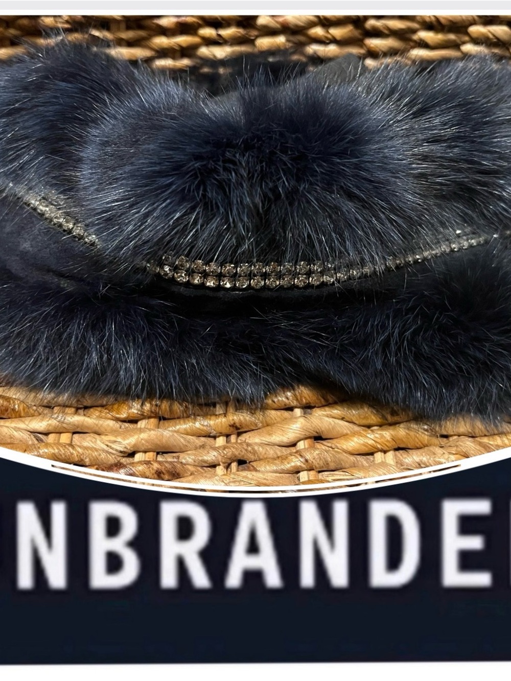UNBRANDED Navy Blue Fur And Rhinestone Headband